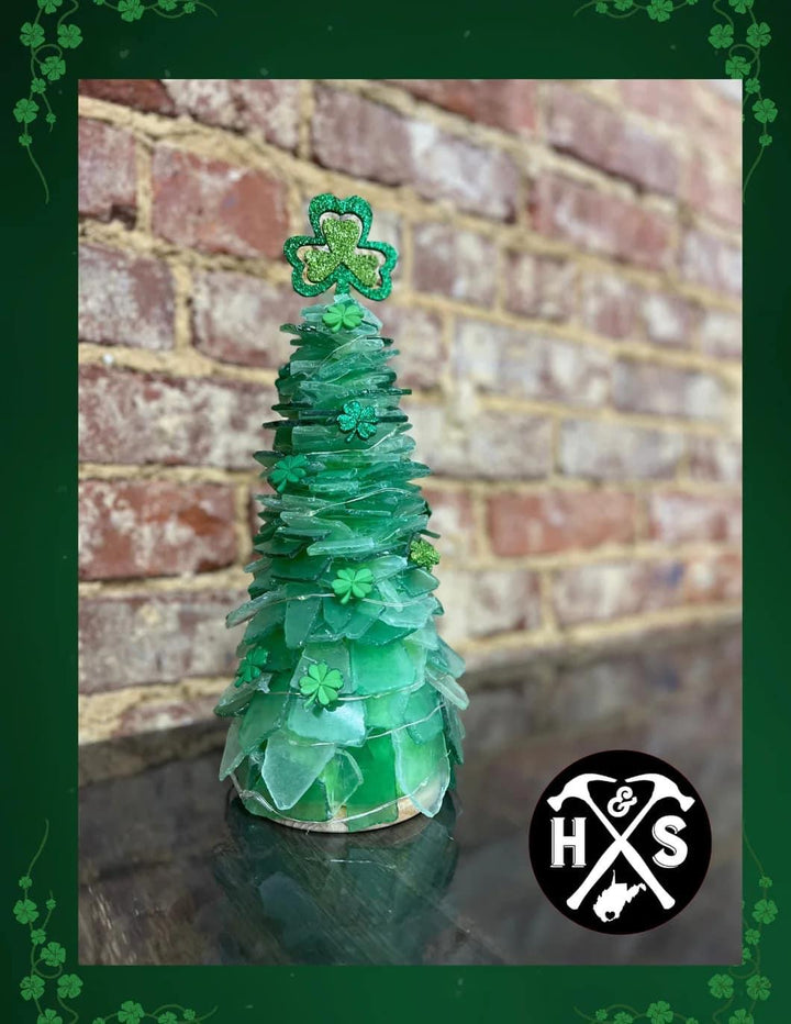 SEA GLASS LIGHTED  TREE AND PLANTS
