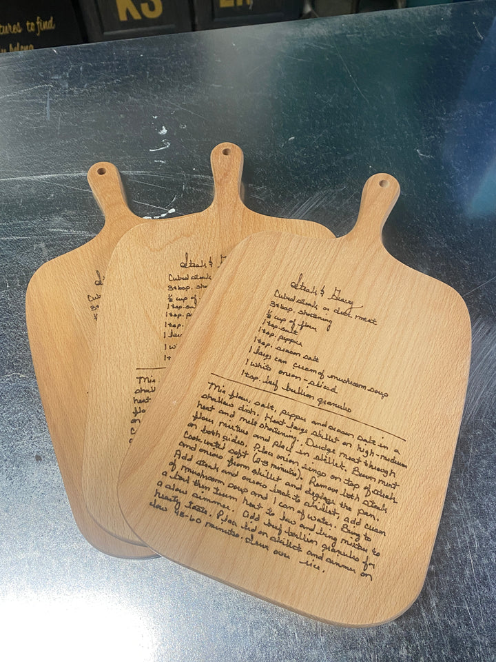 Cutting boards with Families Handwritten recipe engraved.