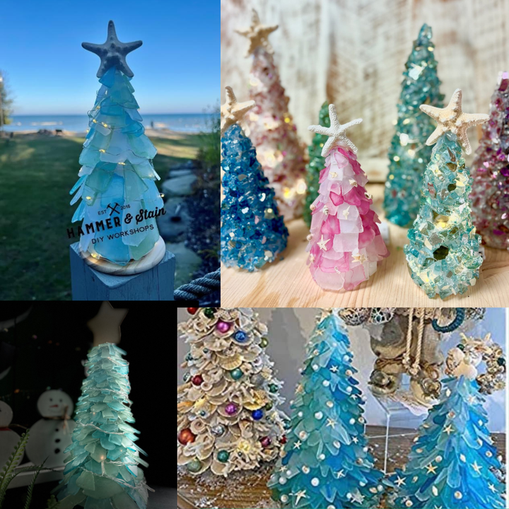 SEA GLASS TREES WITH LIGHTS AND MORE